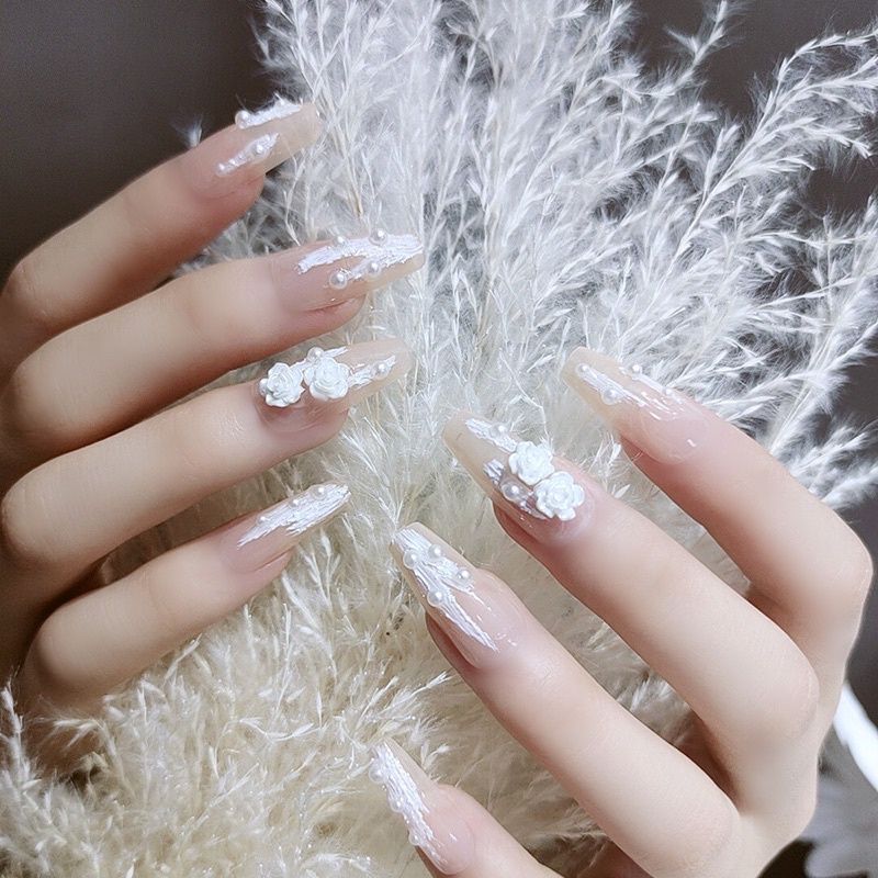 Những nail cô dâu màu thạch trắng - Hình số 4