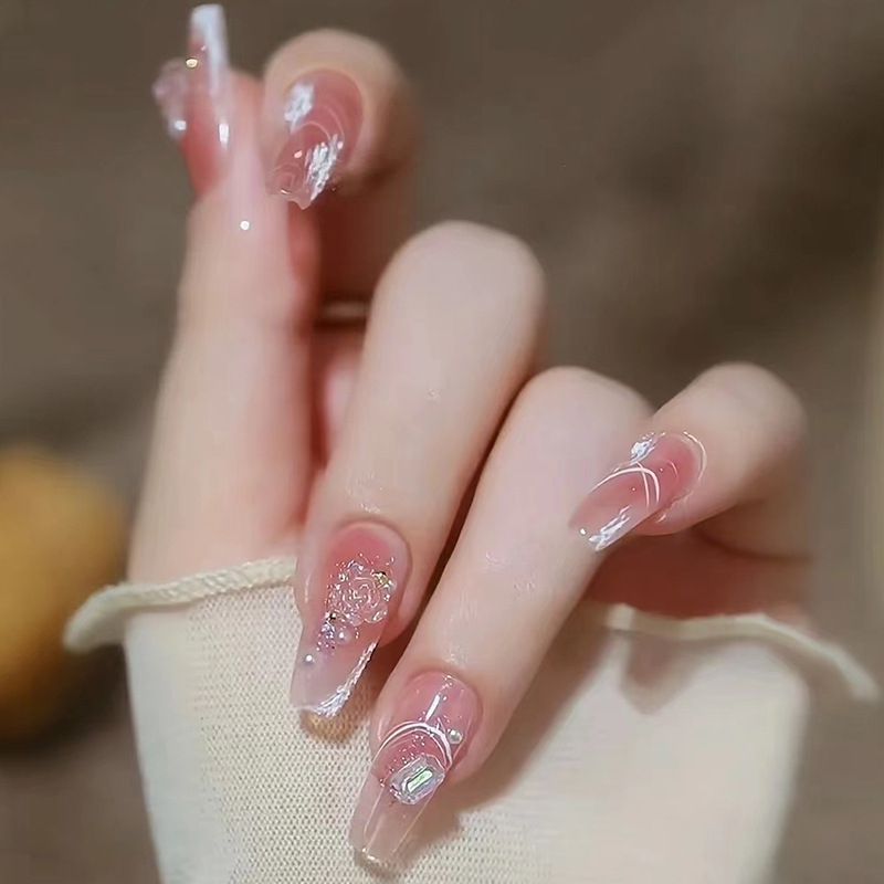 Những nail cô dâu màu thạch đính đá - Hình số 6