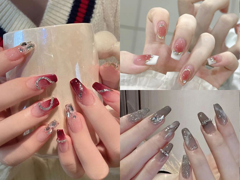Những nail cô dâu màu thạch đính đá - Hình số 10