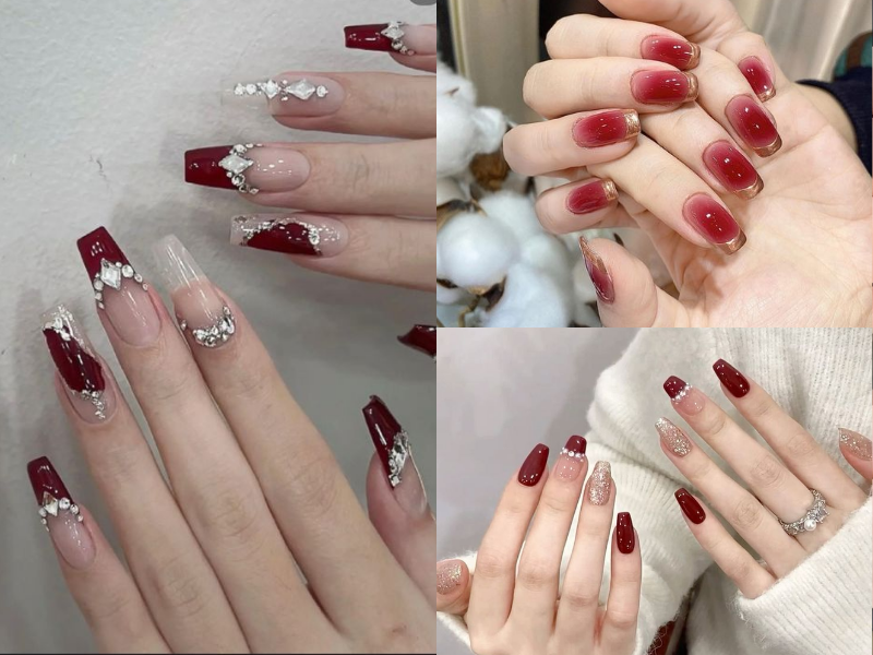 Những nail cô dâu màu thạch đính đá - Hình số 8