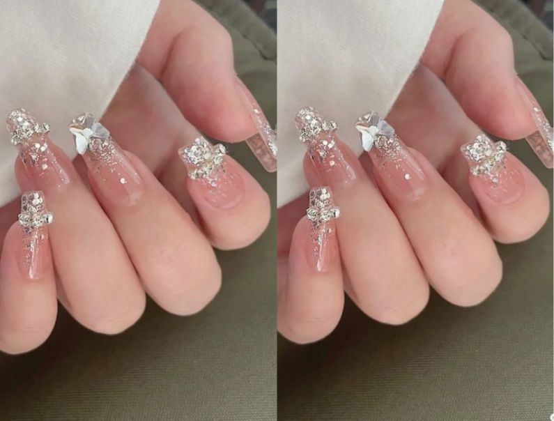 Những nail cô dâu màu thạch đính đá - Hình số 7