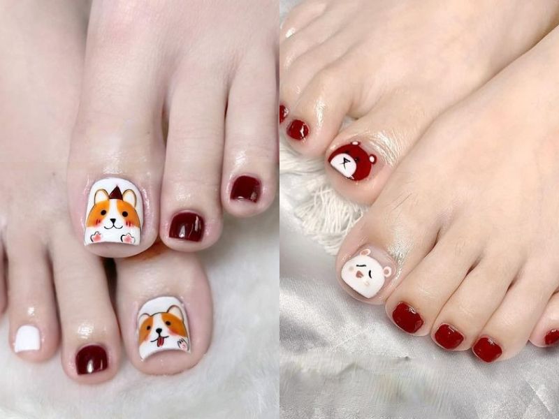Những nail chân màu đỏ mận - Hình số 5